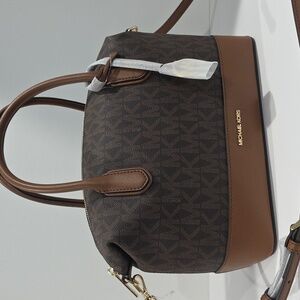 NWT ✅ Michael Kors HYDE MEDIUM Leather & Signature Logo Satchel BROWN ACORN
